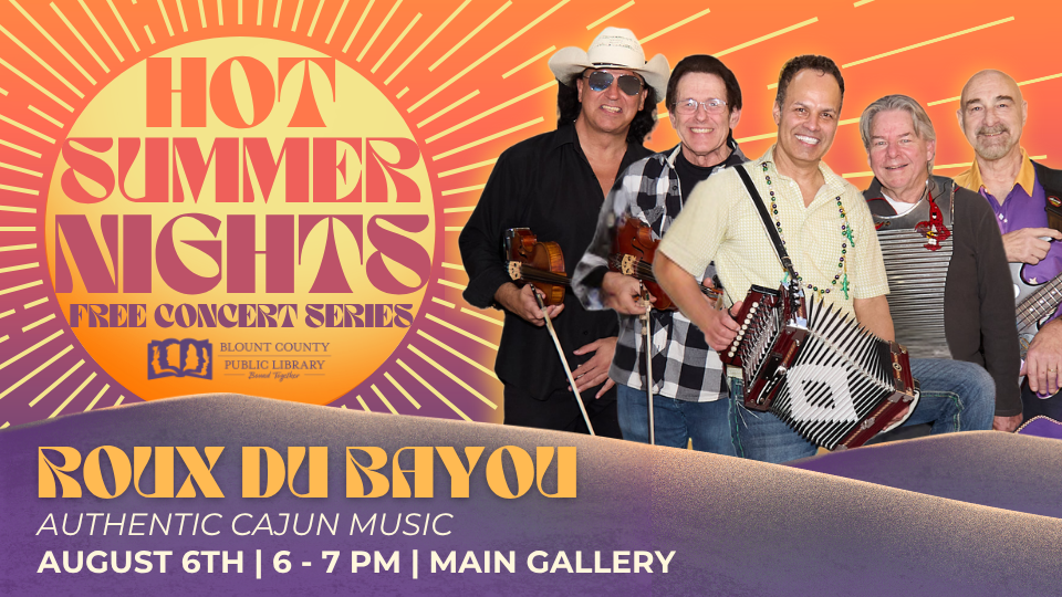 Hot Summer Nights concert series, Roux du Bayou, August 6th, 6 - 7 PM