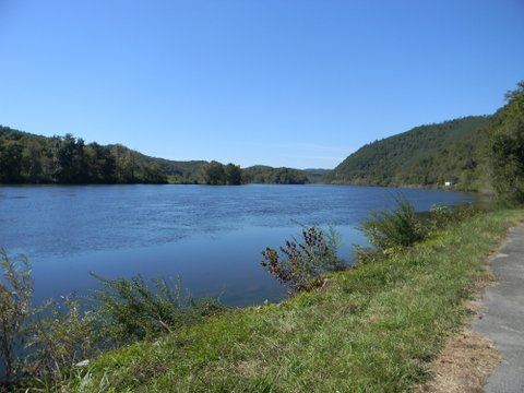 Image of blue lake with green trees
